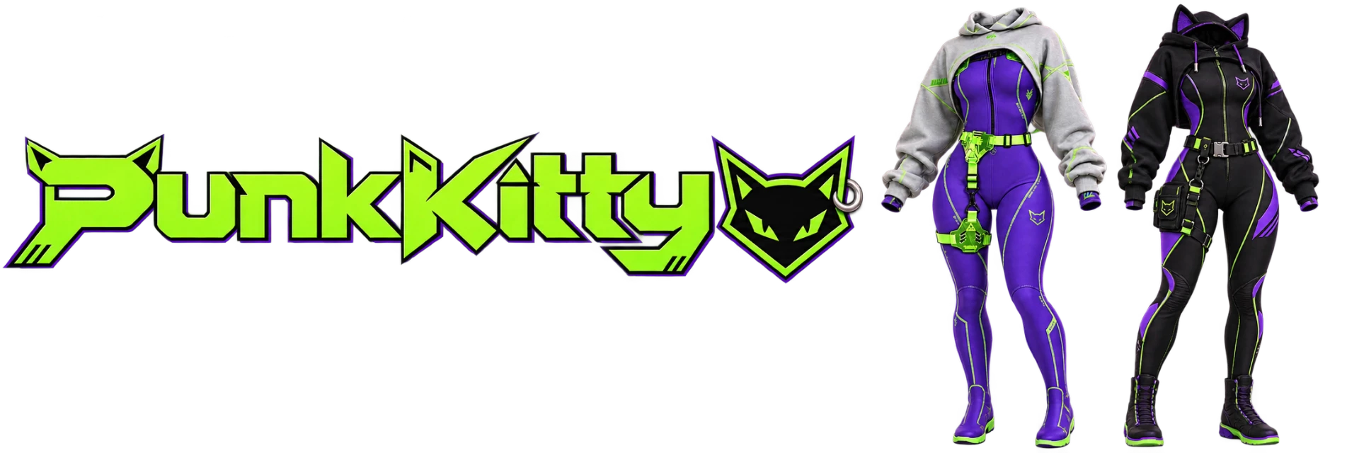 PunkKitty neon catsuits with cat-ear hoods